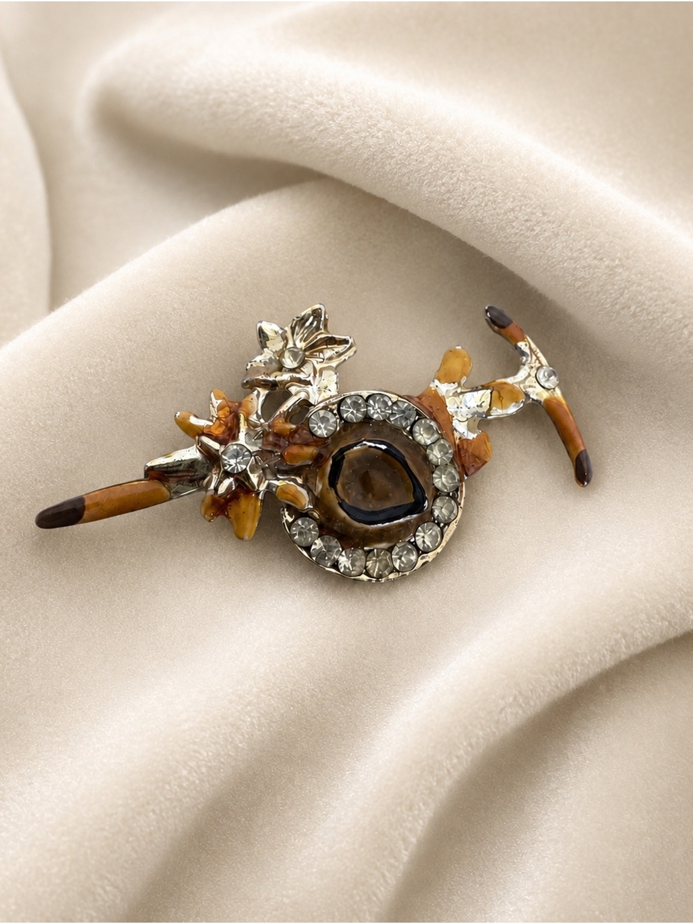 Vintage 1940s Gold Digger Prospector Hat Pickaxe Rhinestone Enamel Brooch
